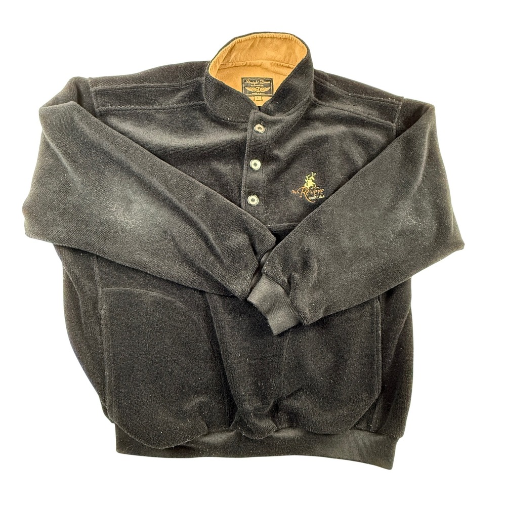 Straight Down Men L Black Revere Golf Club Fleece Pullover 1/4 Button Made USA